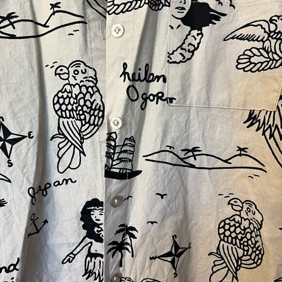 Women’s Traditional Japanese style ink tattoo short sleeve button down. Size S/M - Picture 5 of 10